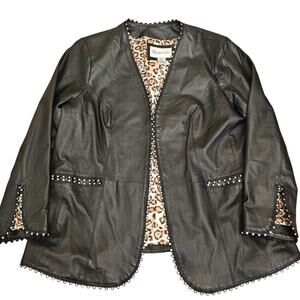 Roaman's Leather jacket W/ Rhinestone Accents Womens 18W  Plus Leopard‎ Lining